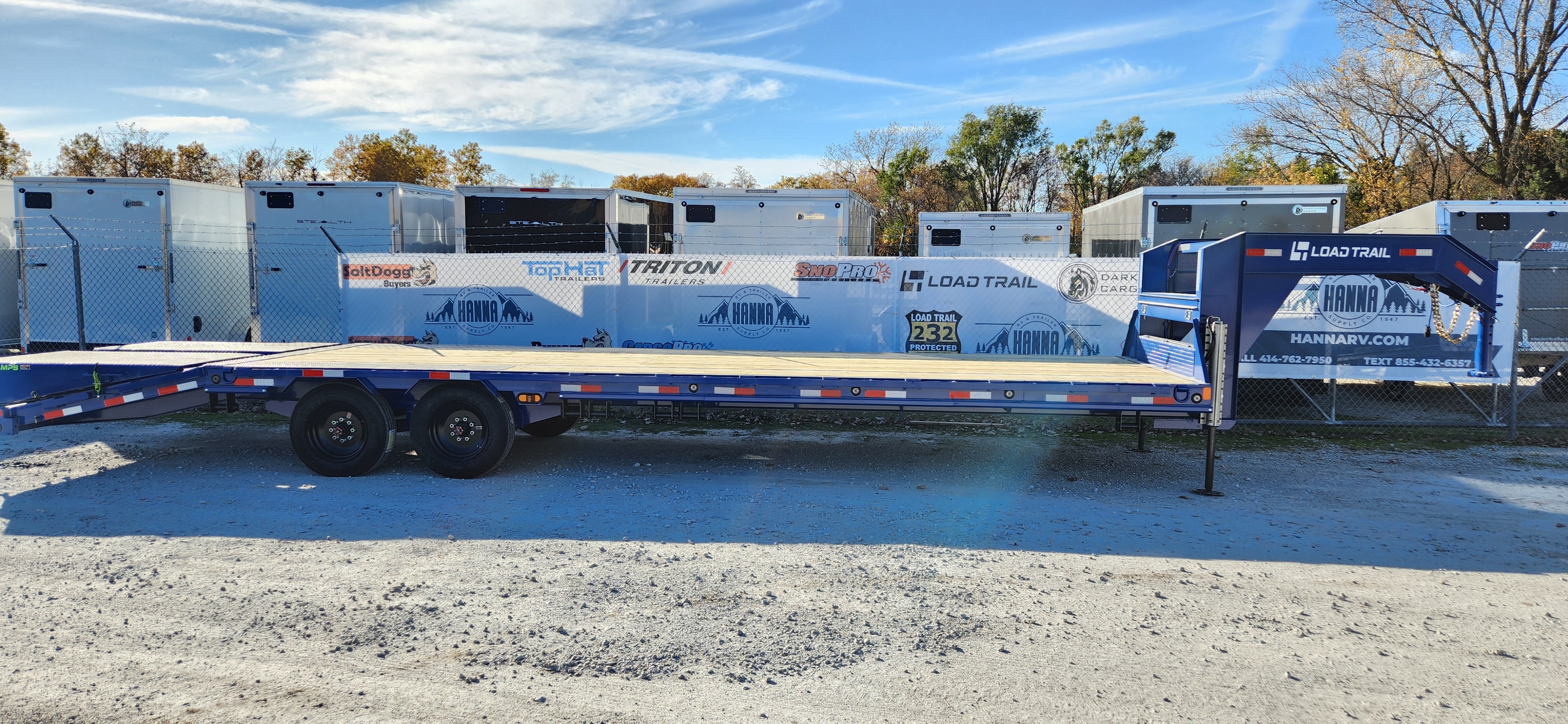 Load Trail 102 X 30 Low Pro Gooseneck 16,000 LB  Single Wheel Deckover Trailer with Max Ramp- Blue